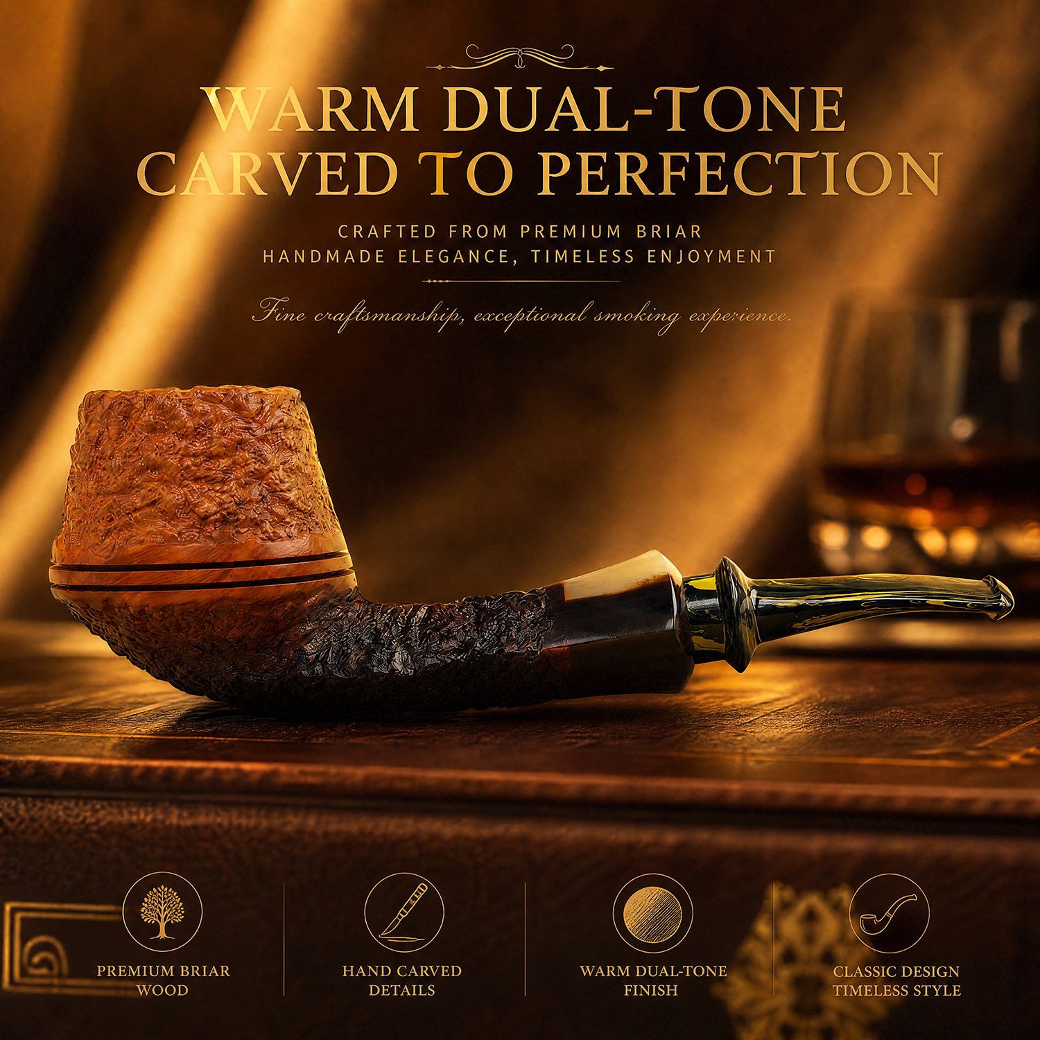 Gradient-Carved Bulldog Tobacco Pipe