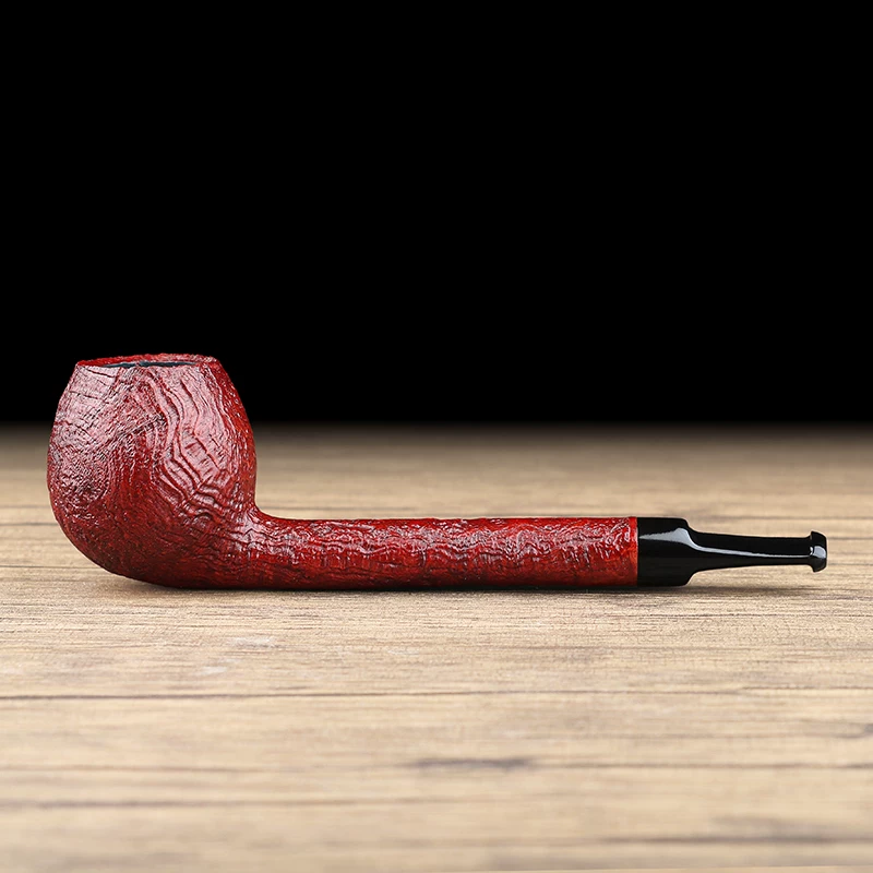 Red Sandblasted Long-Shank Billiard Pipe