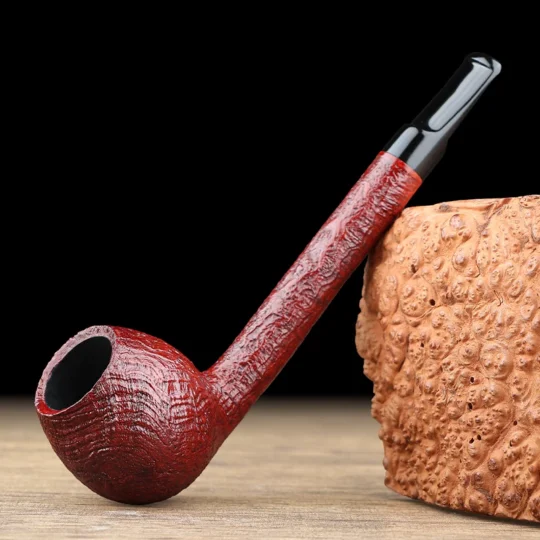 Red Sandblasted Long-Shank Billiard Pipe
