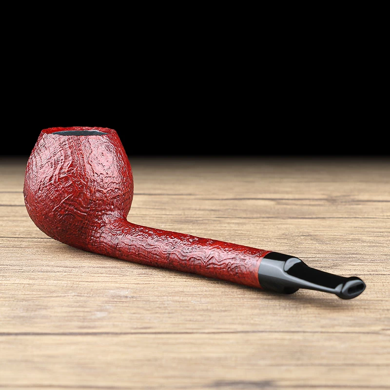 Red Sandblasted Long-Shank Billiard Pipe